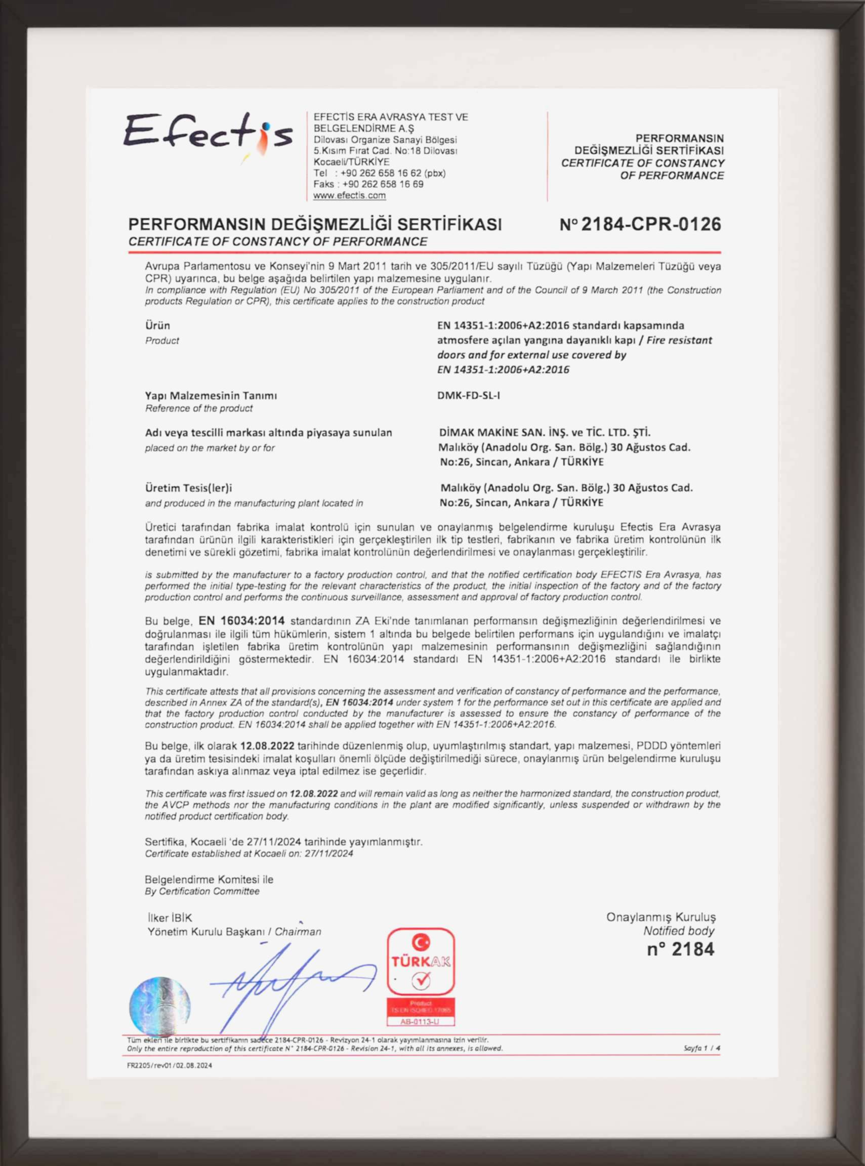 Dimak Kapı Yangın Kapısı CE