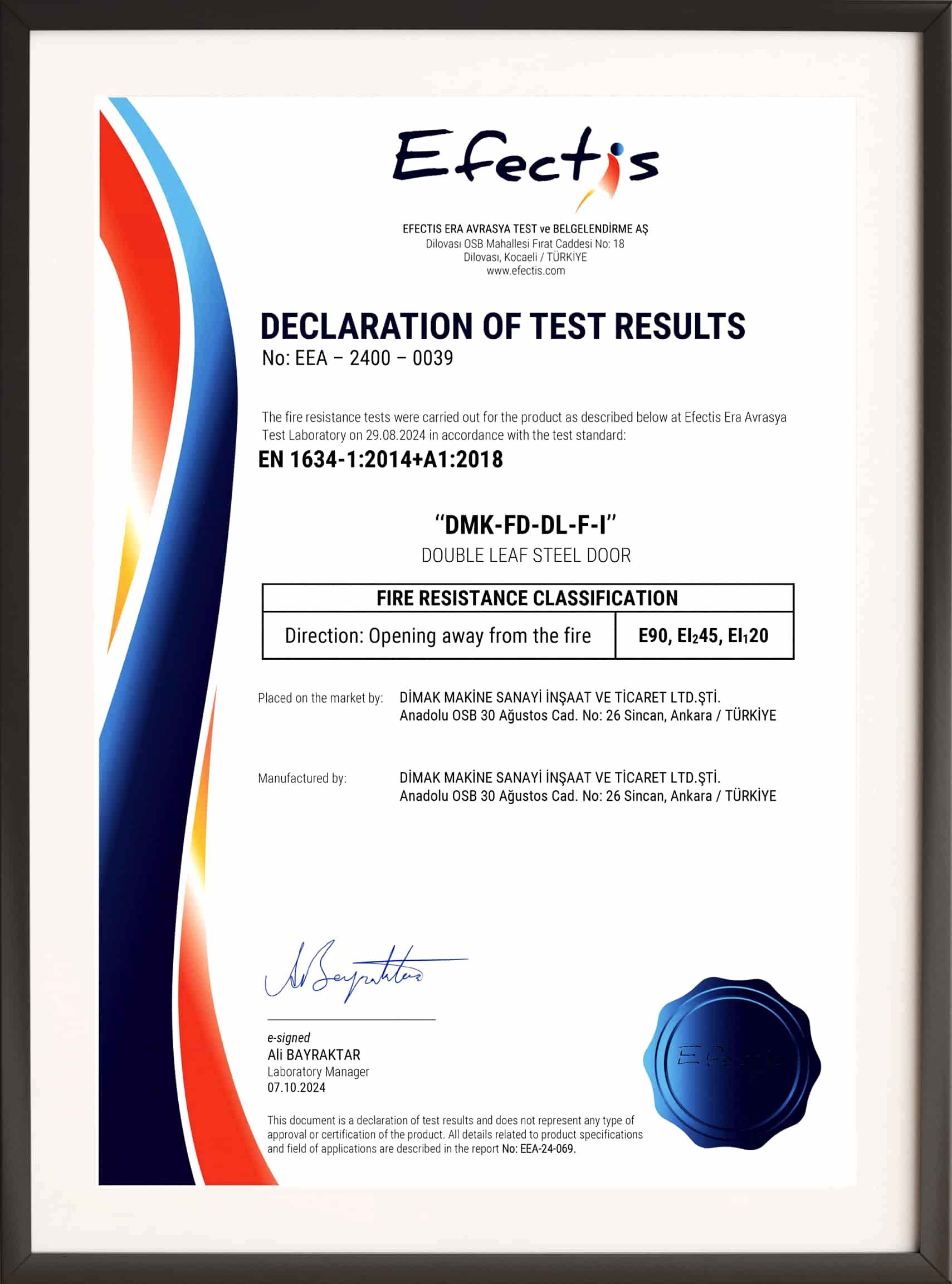 Dimak Çift Kanat Yangın Kapısı CE